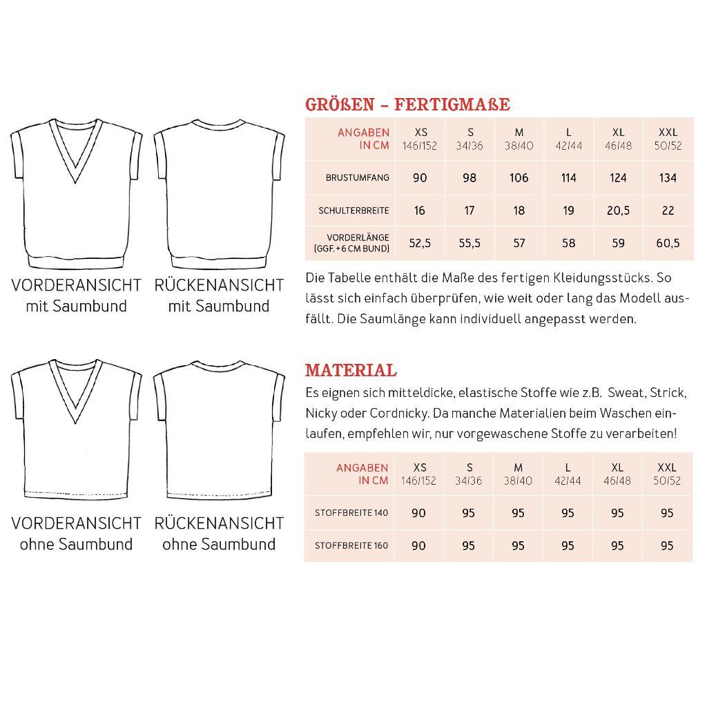 Papierschnittmuster Pullunder Frau Ulli XS-XXL